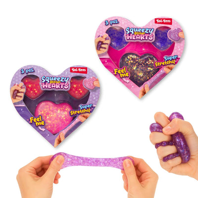 Toi-toys figurines à presser paillettes coeurs - 3 pcs.
