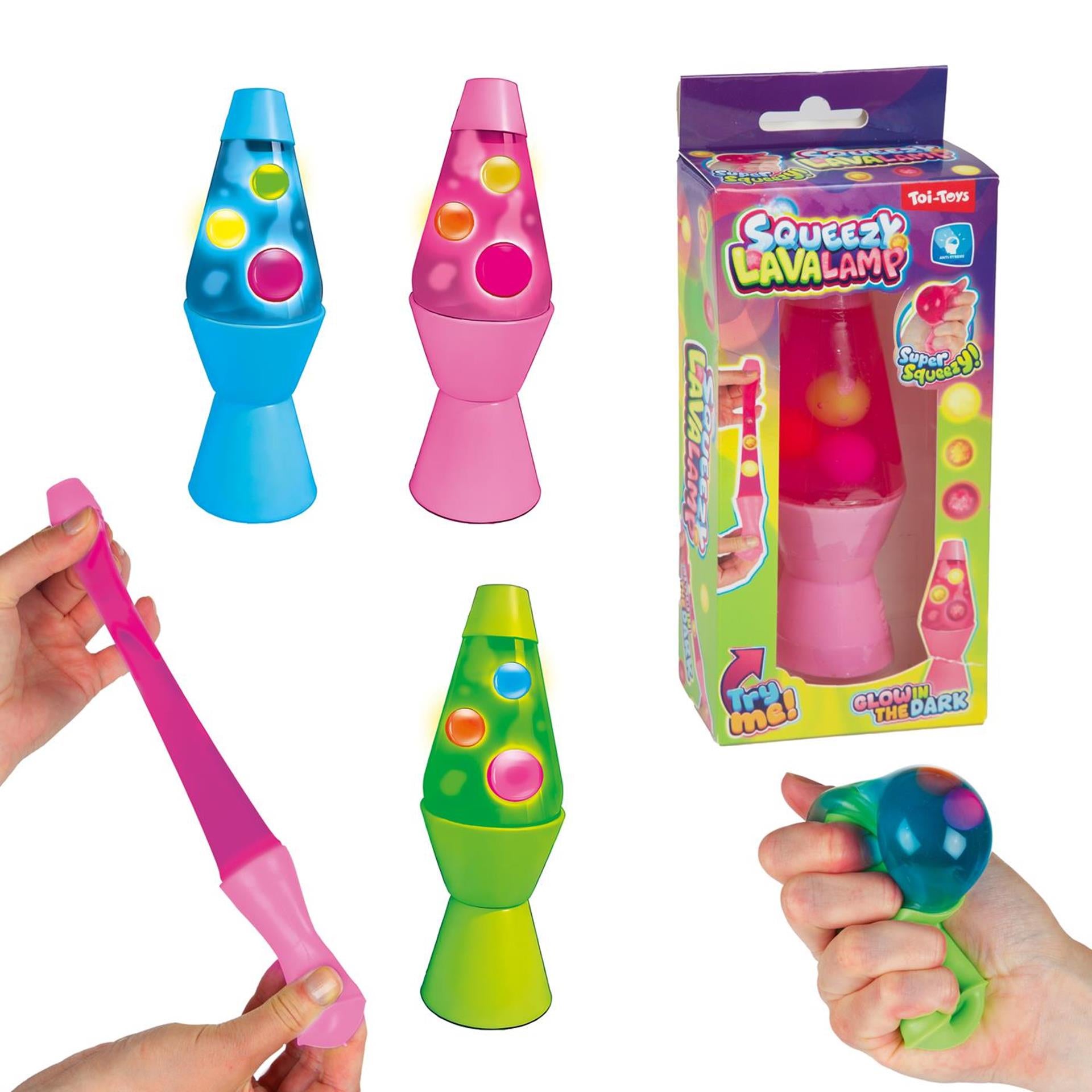 Toi-toys lampe à lave à presser qui brille dans le noir 12cm