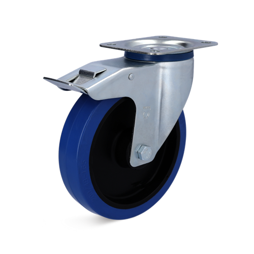 Torwegge roulette pivotante avec frein caoutchouc bleu ø125 plastique