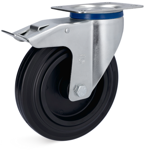 Roulette pivotante Torwegge avec frein caoutchouc ø100 plastique