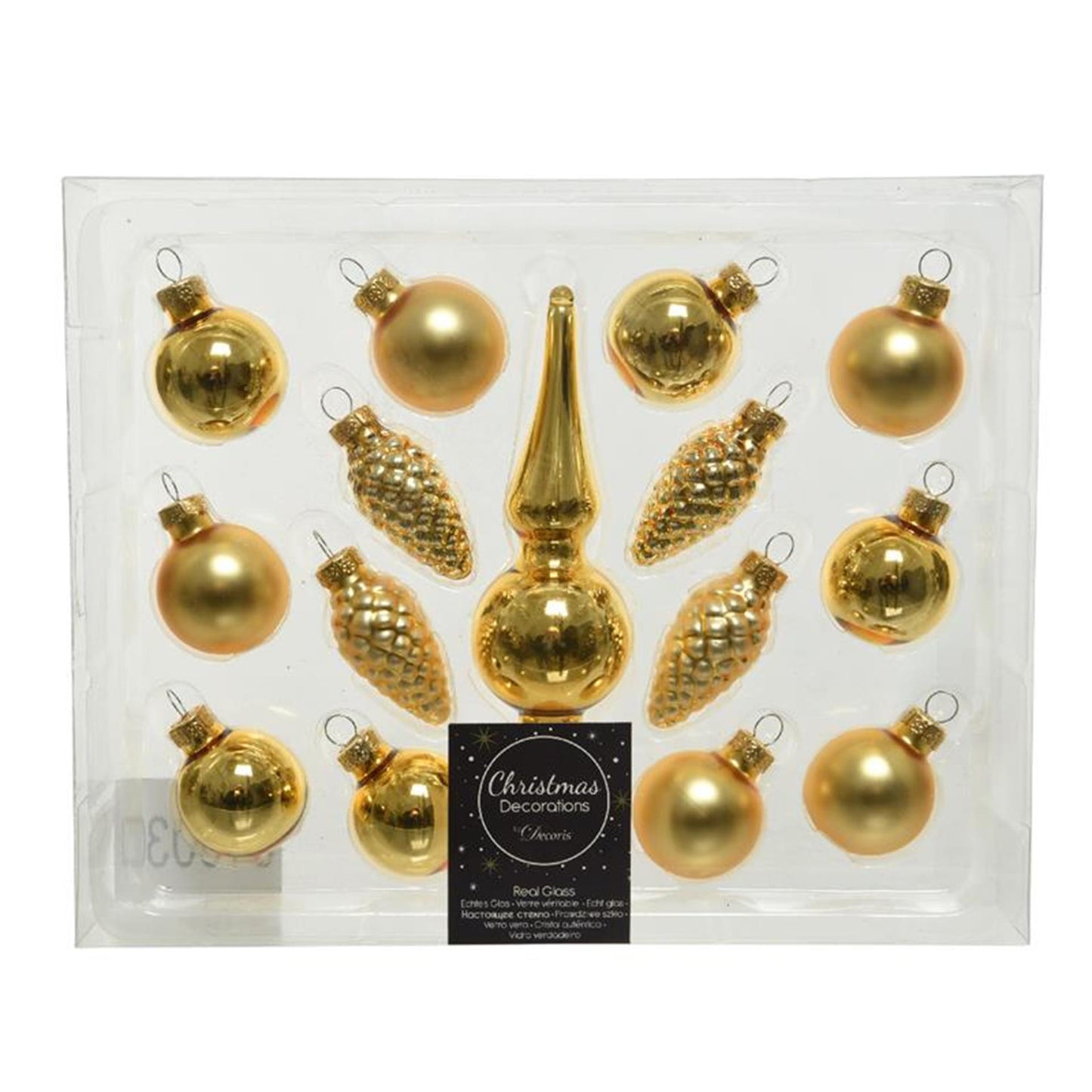Set de boules de Noël Decoris 15 pcs avec pic doré clair