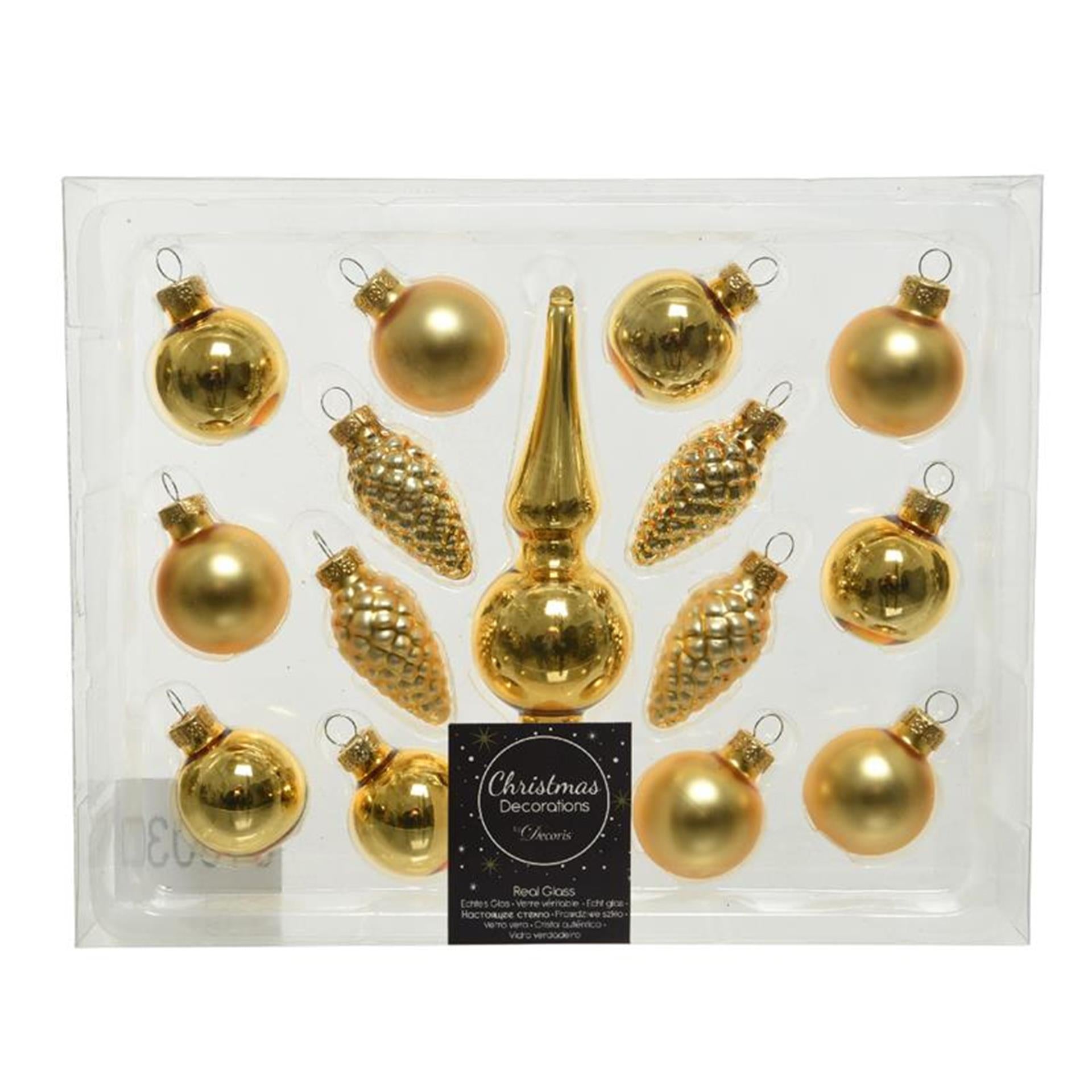 Set de boules de Noël Decoris 15 pcs avec pic doré clair