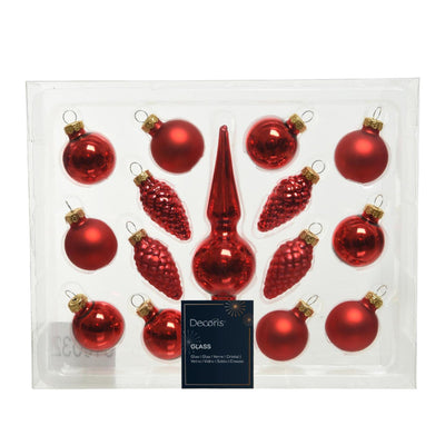 Decoris Set de boules de Noël mini verre rouge 15 pièces