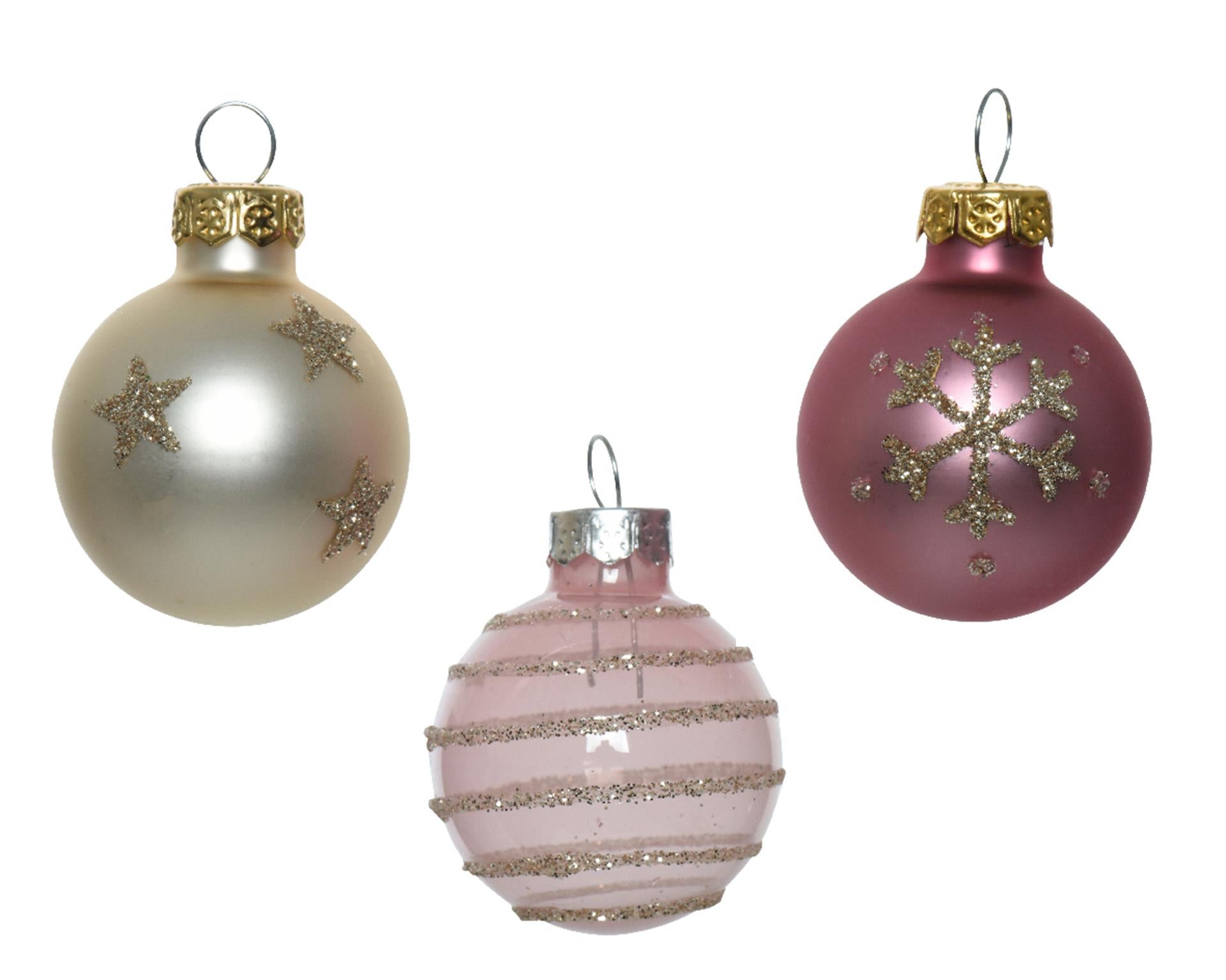 Decoris Boules de Noël 3cm 9 pièces verre rose champa