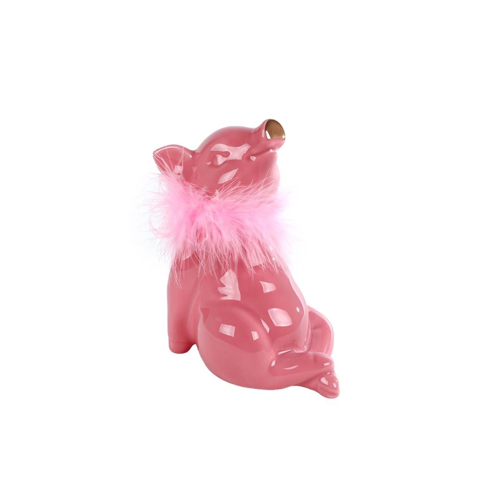 Tirelire cochon dame faïence rose