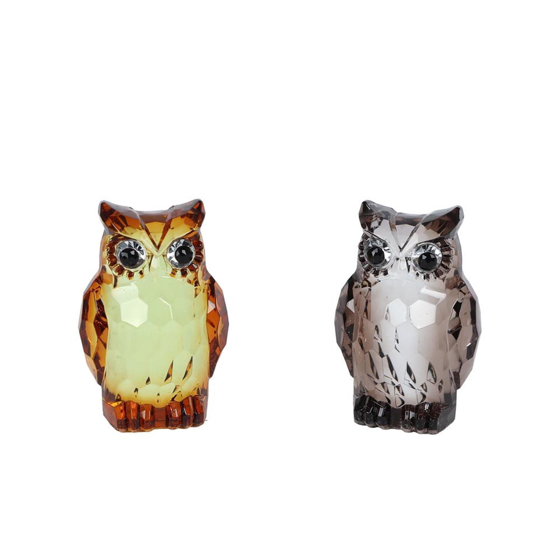 Image hibou gris marron acrylique 4x4x7cm