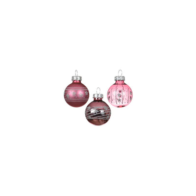 Decoris Boules de Noël en verre rose Ø3cm mix transparent brillant mat tube de 9 pièces