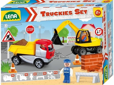 Lena Truckies a réglé l'excavatrice avec des chiffres de jeu Tilt Truck 3 et des panneaux de circulation
