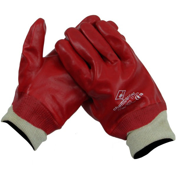 Gant PVC tricot rouge col fermé dos