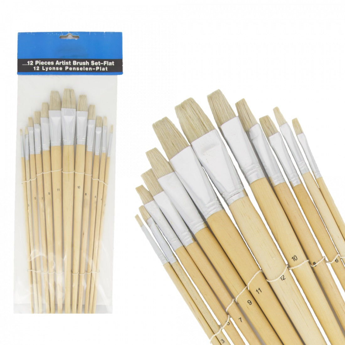 Jeu de pinceaux de peintre plats, 12 pièces
