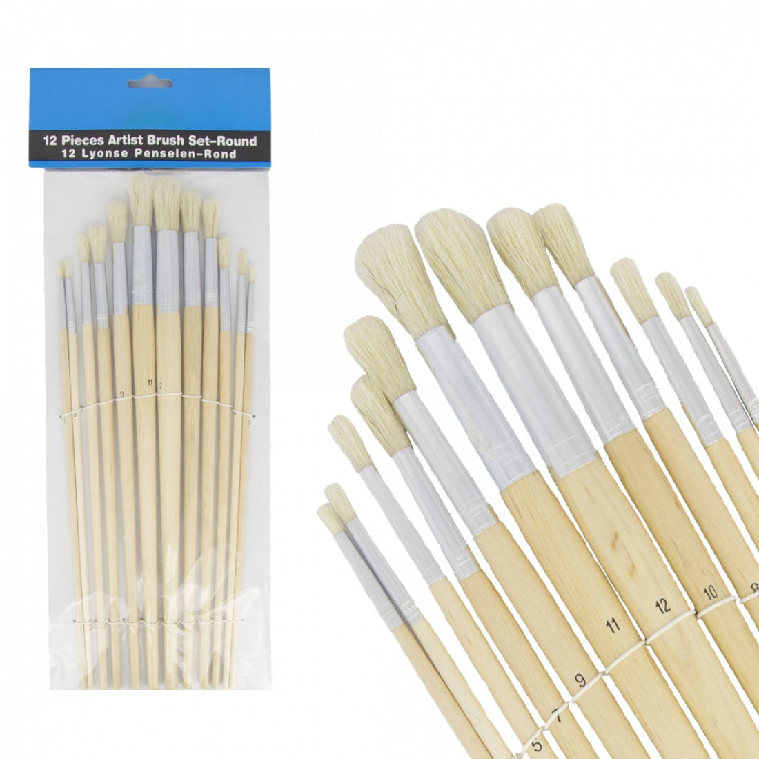 Set de pinceaux de peintre rond, 12 pièces