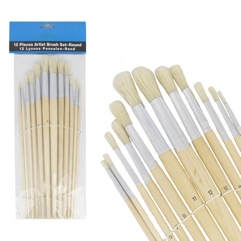 Set de pinceaux de peintre rond, 12 pièces