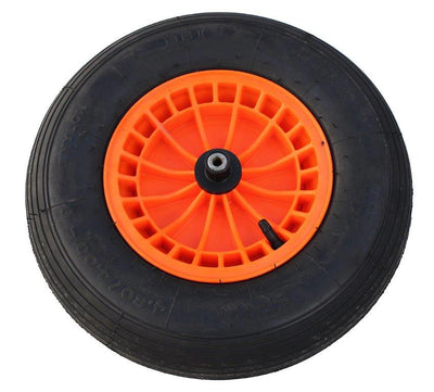 Roue Fort 480400x8 pneu 2 plis jante plastique orange axe 13cm