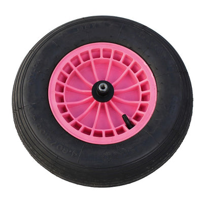 Roue Fort 480400x8 pneu 2 plis jante plastique rose axe 13cm