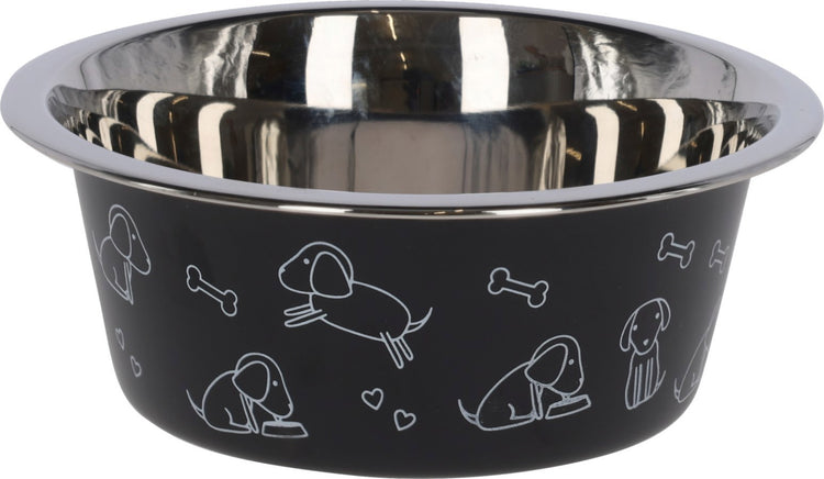 Mangeoire à oiseaux noire en acier inoxydable avec motif 900ml