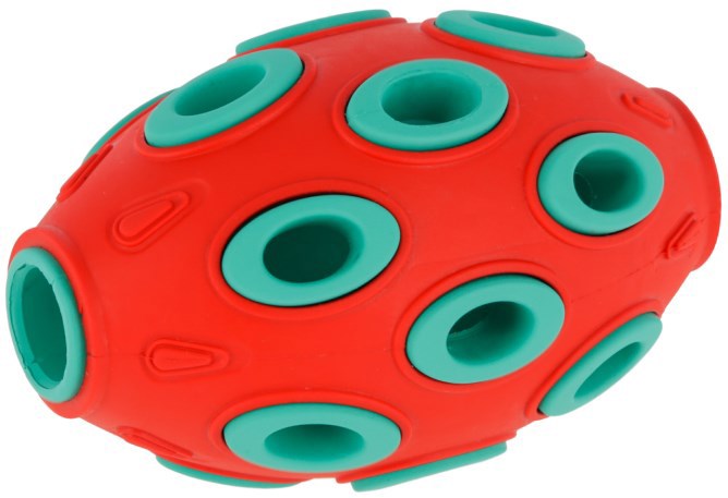 Jouet rugby à remplir rouge turquoise 12 x 75 cm
