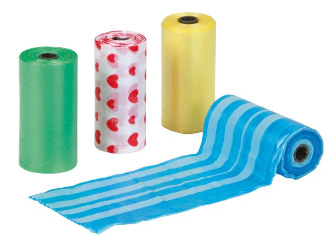 Sacs à déjections canines colorés 4x20pcs en plastique