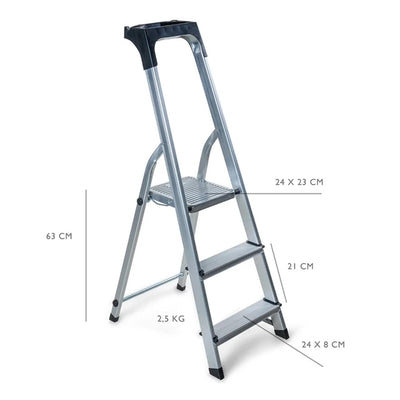 Échelle de ménage Z1 wicotex 3 marches en aluminium (2+plateforme) jusqu'à 150kg, avec support