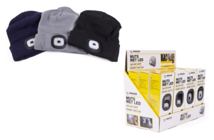 Chapeau avec lampe LED (y compris les batteries) 80 lumen, couleur de sortie. une taille, convient à tous