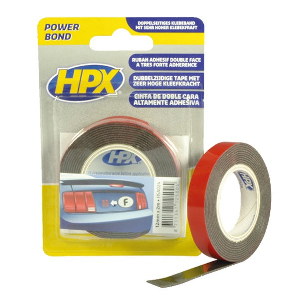 Hpx ruban acrylique double face hsa powerbond anthracite 12mm x 2m