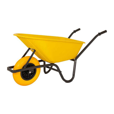 MM products brouette 85l conteneur en plastique jaune noir roue principale
