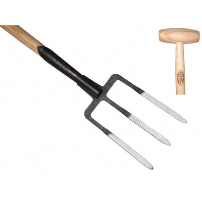 La fourchette à broche blanche 3 dents avec manche en frêne brossé 90cm dewhite