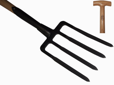 La fourchette à broche blanche 4 dents avec manche en frêne brossé 90cm dewhite