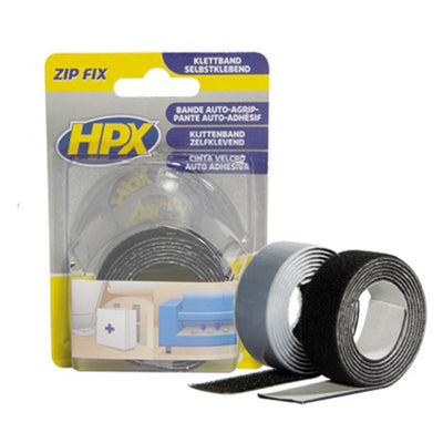 Hpx products zip fix Velcro noir 2x 20mm x 1m