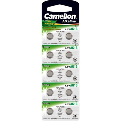 Camelion Battery LR44 D357 V13GA AG13 Carte A 10 pièces
