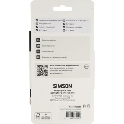 Jeu de câbles de frein à tambour Simson complet universel noir en acier inoxydable