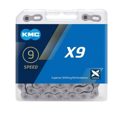 Chaîne de vélo KMC X9 Grey, 114 maillons, 9 vitesses, grise
