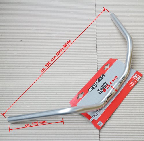 Guidon ergotec modèle trekking 590mm, 25,4mm, aluminium argent