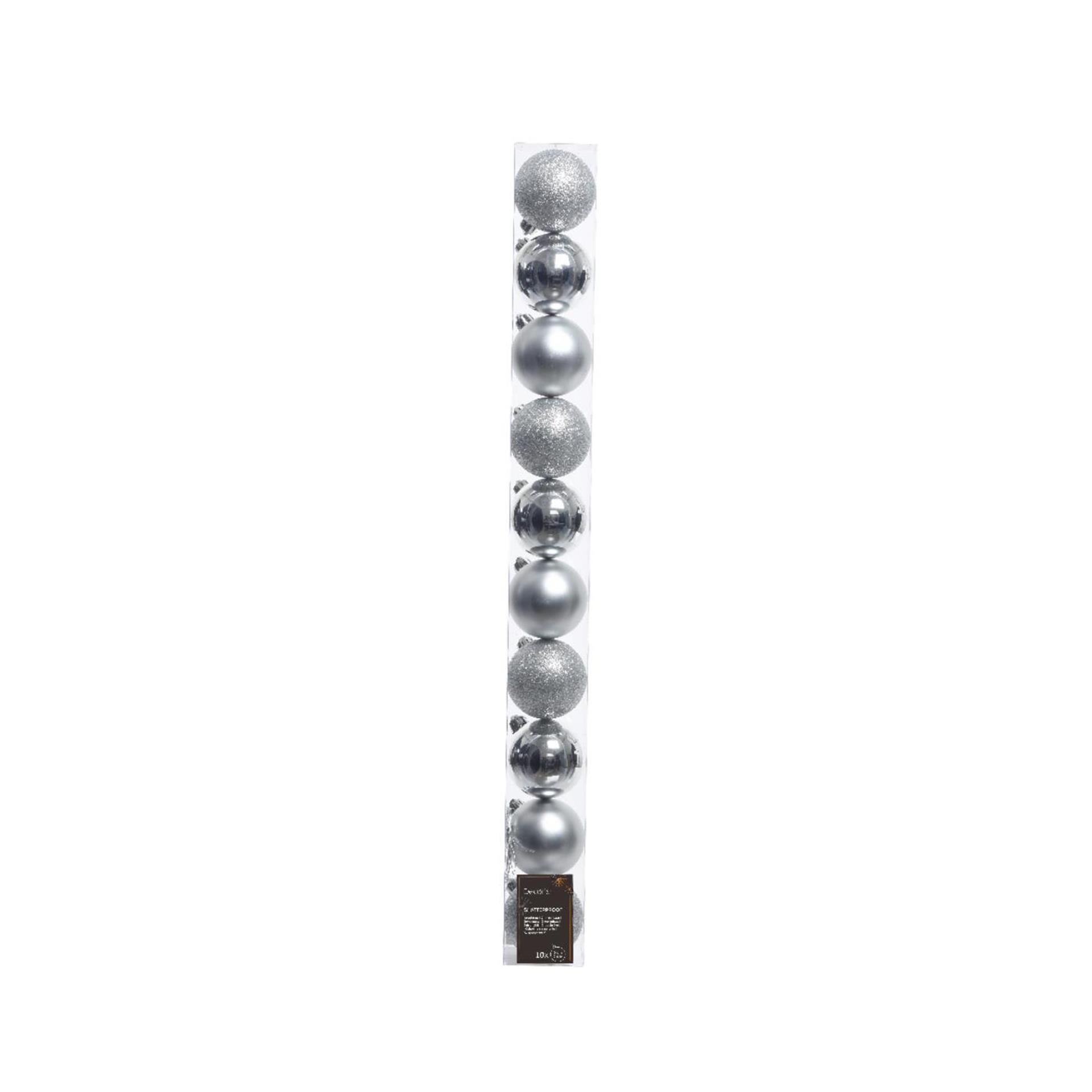 Decoris Boules de Noël 6cm plastique argent 10 pcs