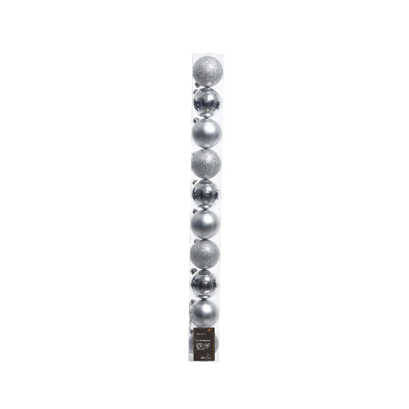 Decoris Boules de Noël 6cm plastique argent 10 pcs