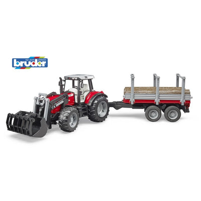 Bruder Massey Ferguson 7480 avec chargeur frontal et remorque en bois