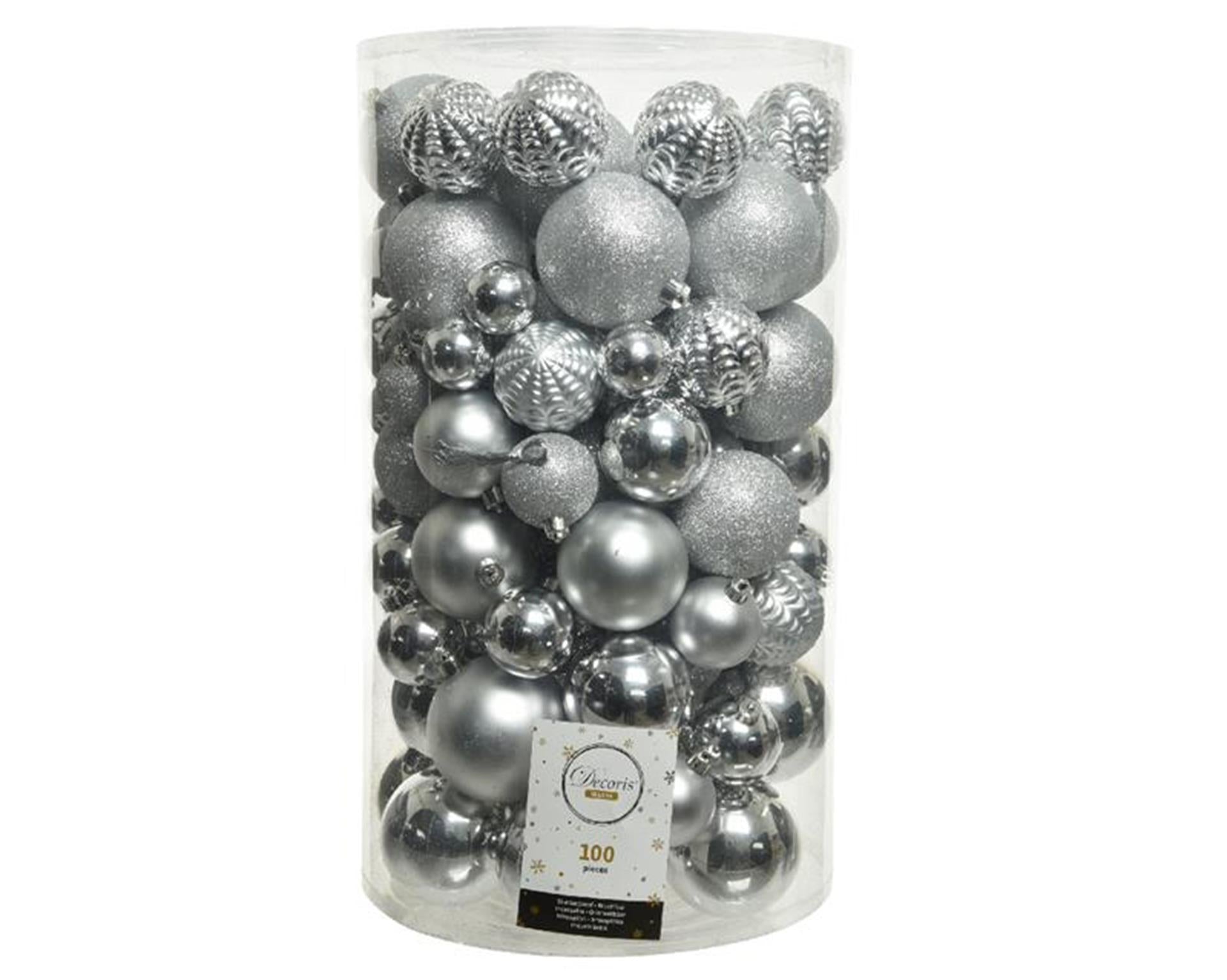 Decoris Boule de Noël tube de 100 plastique argent