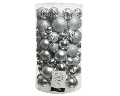 Decoris Boule de Noël tube de 100 plastique argent