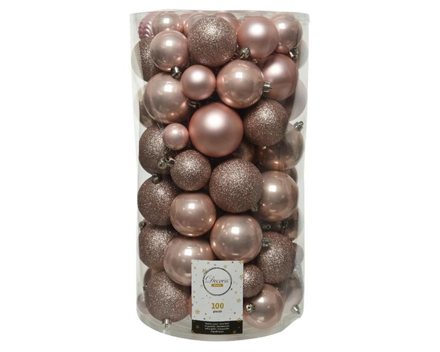 Boules de Noël Decoris tube de 100 plastique rose