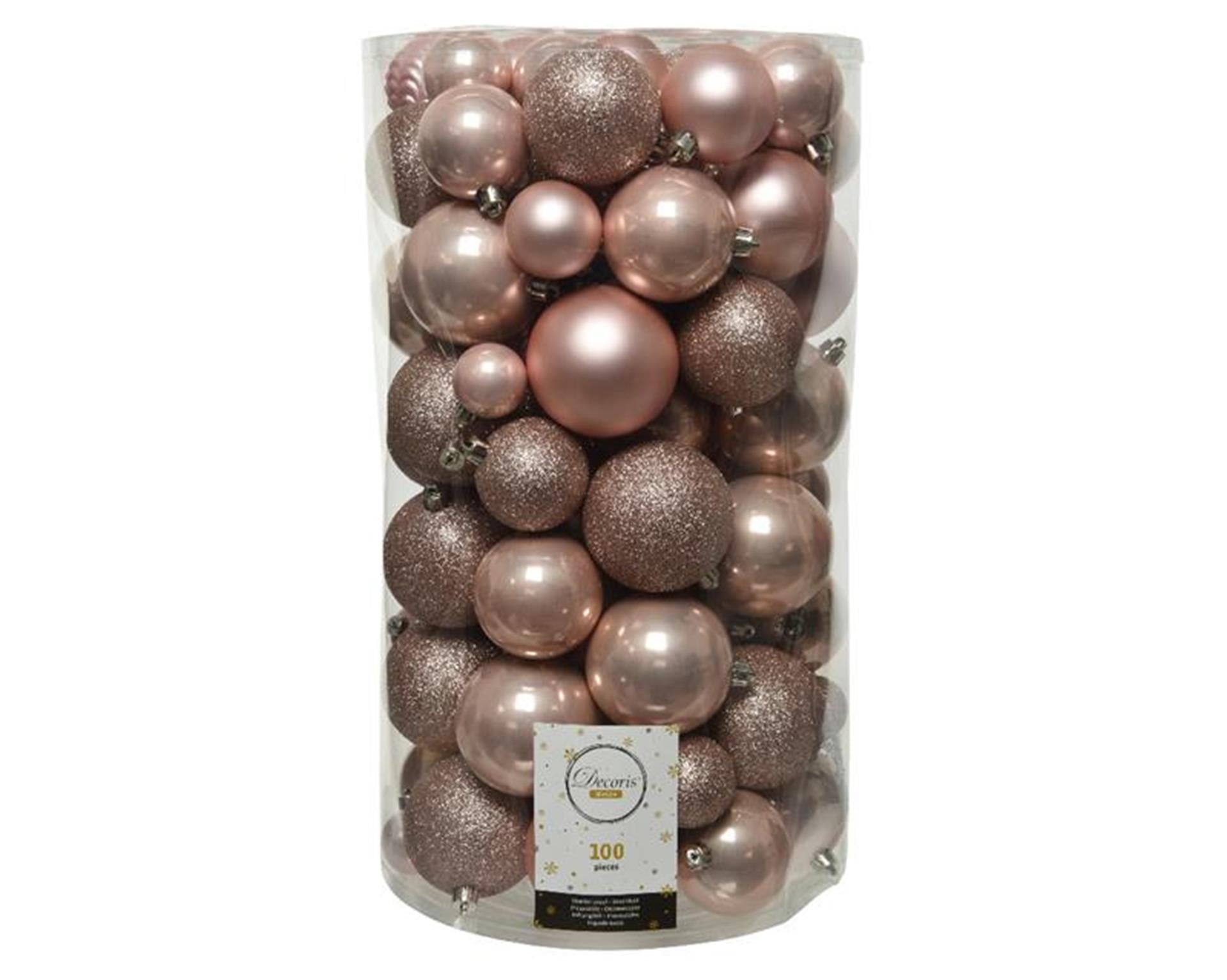Boules de Noël Decoris tube de 100 plastique rose