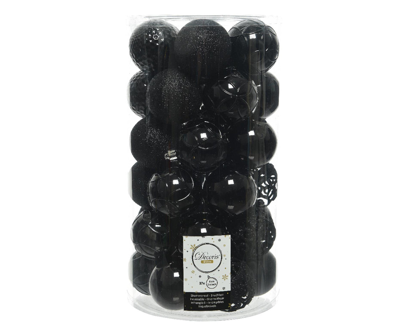 Decoris jeu de boules de Noël en plastique 6cm 37pcs noir