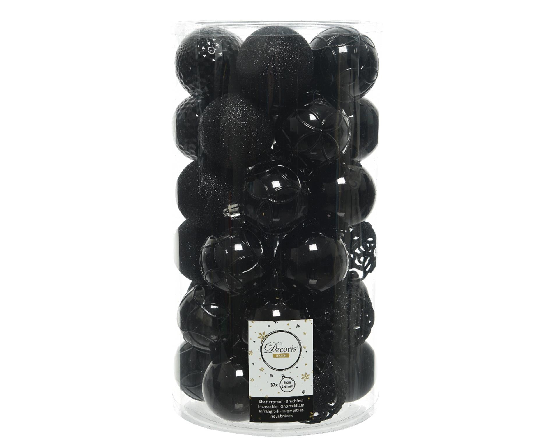 Decoris jeu de boules de Noël en plastique 6cm 37pcs noir