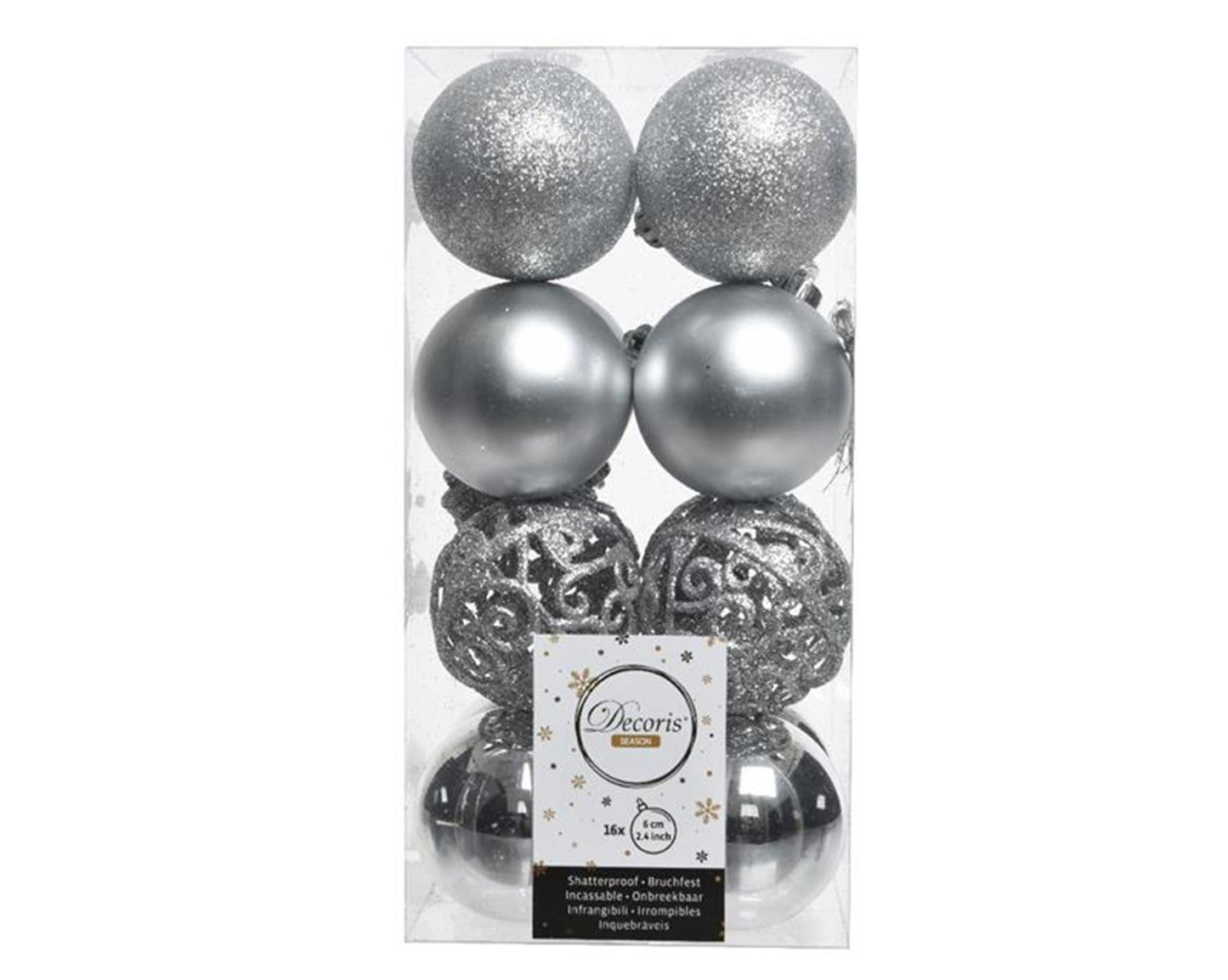 Decoris Boule de Noël mélange plastique argent 16 pièces
