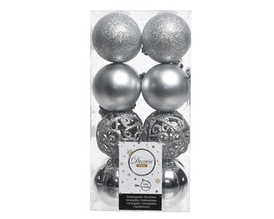 Decoris Boule de Noël mélange plastique argent 16 pièces