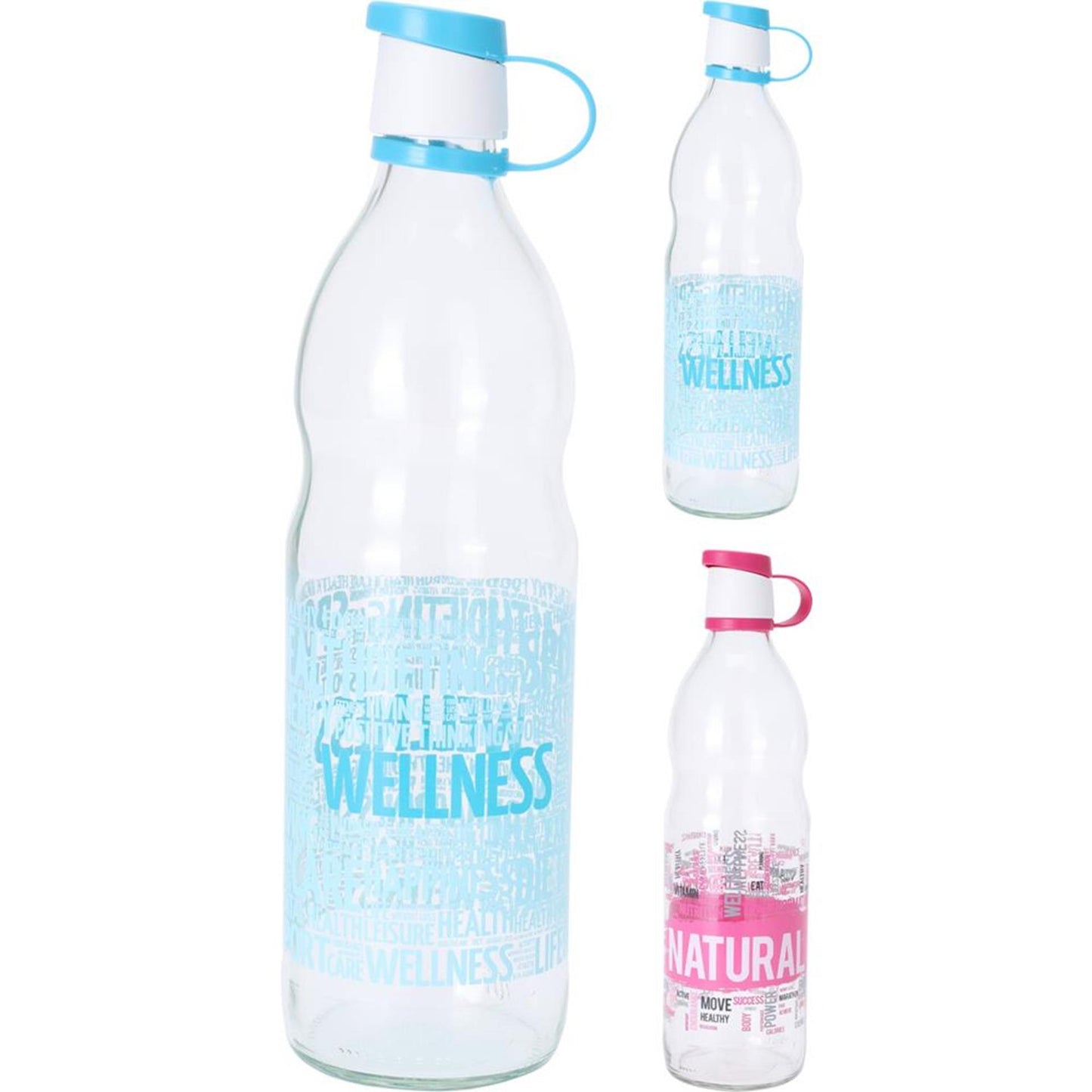 Excellente bouteille en verre d'articles ménagers 1l avec texte en rose ou bleu