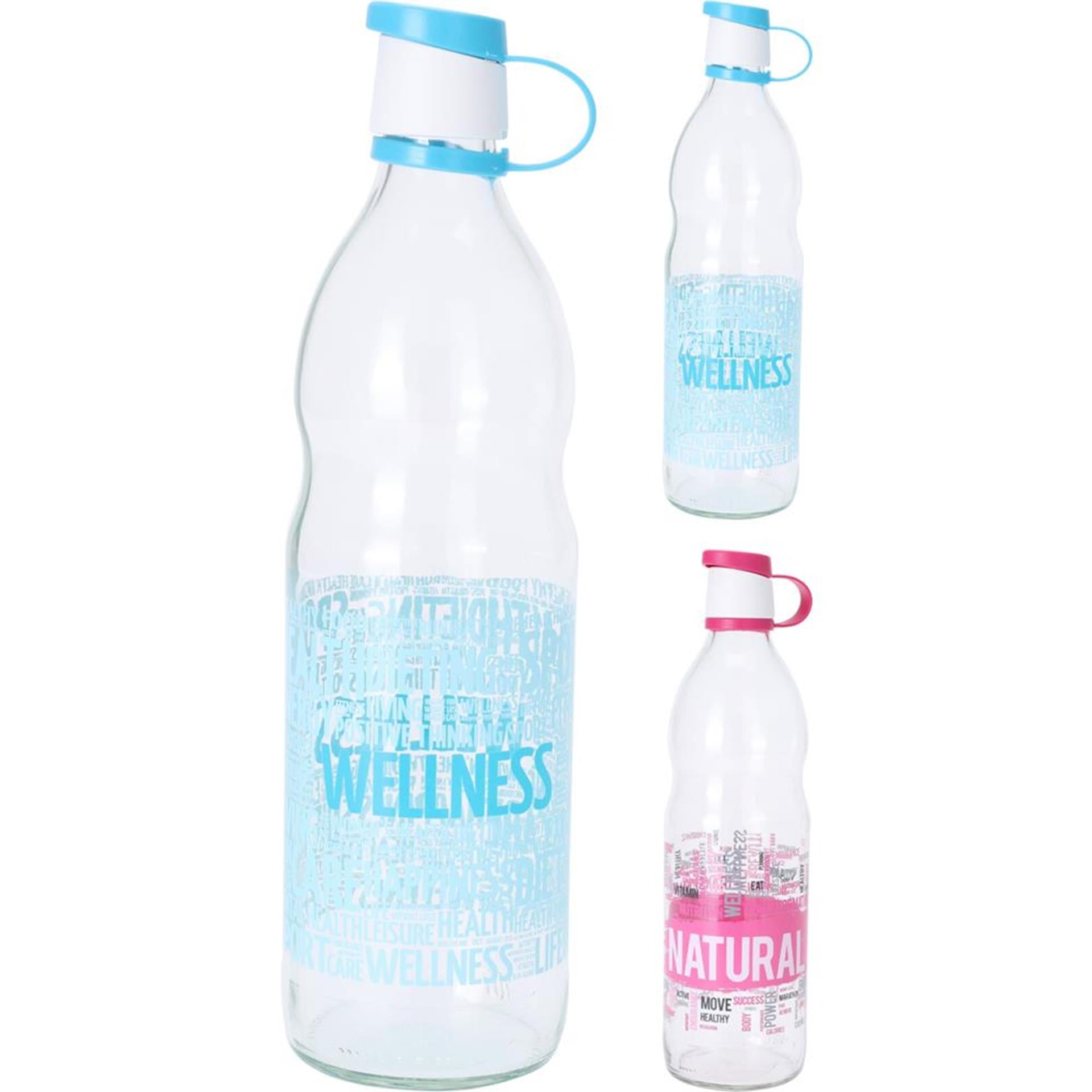 Excellente bouteille en verre d'articles ménagers 1l avec texte en rose ou bleu