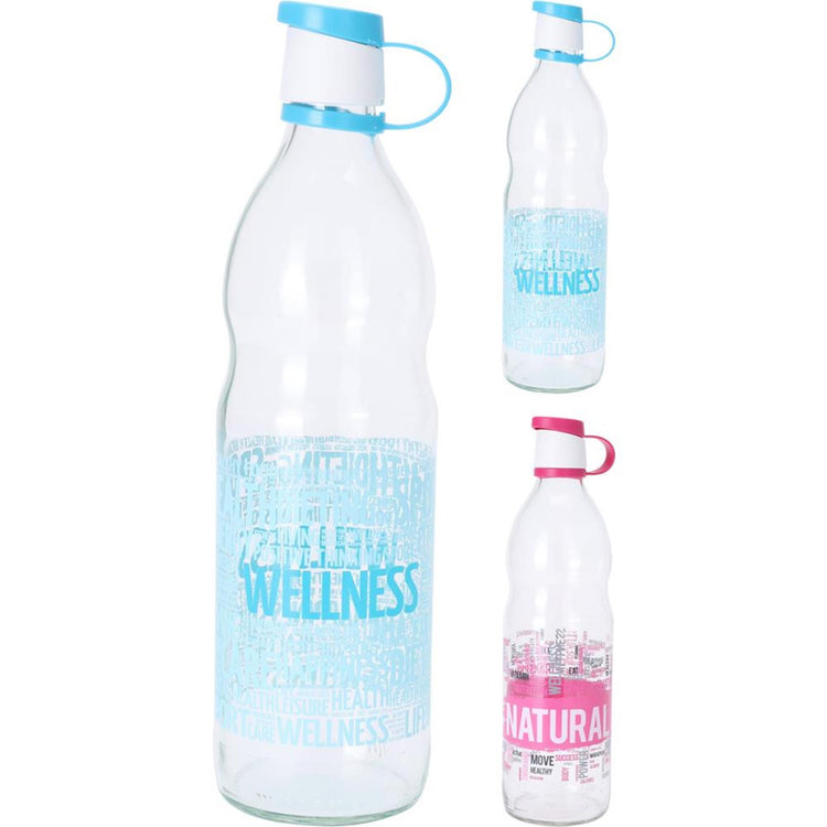 Excellente bouteille en verre d'articles ménagers 1l avec texte en rose ou bleu