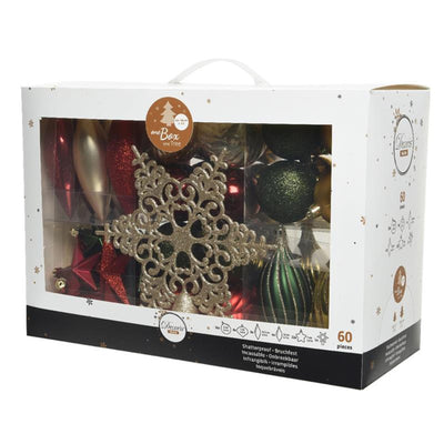 Decoris Jeu de boules de Noël en plastique 60 pcs rouge vert