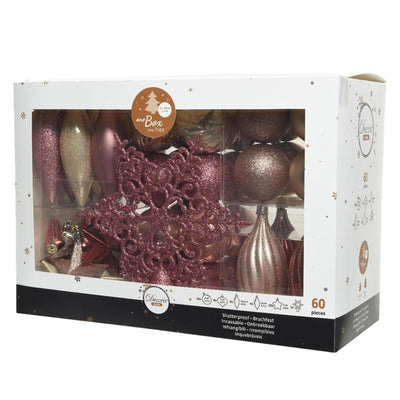 Decoris Jeu de boules de Noël en plastique 60 pièces rose