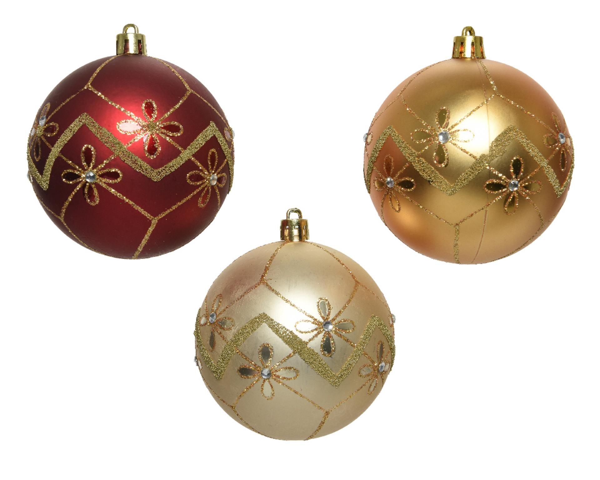 Decoris Boules de Noël mix 12pcs perle or rouge