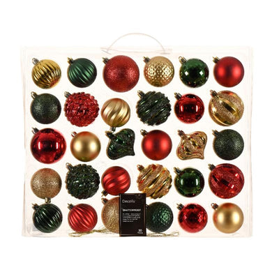 Decoris Boules de Noël en plastique 30 pcs.traditionnel
